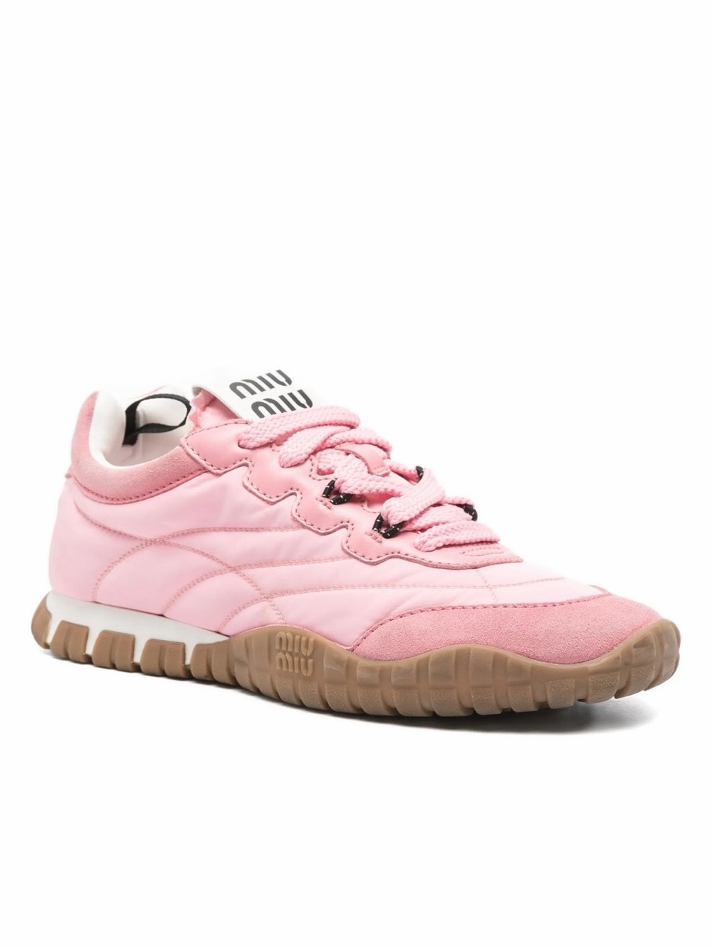 MIU MIU TYRE PINK SUEDE NYLON LACE UP SNEAKERS